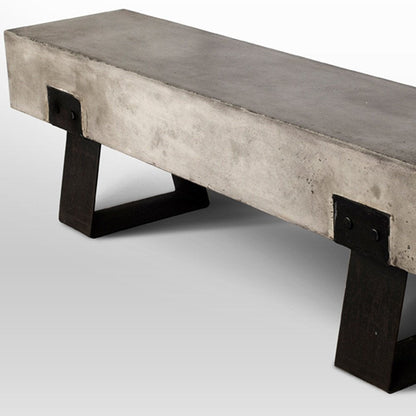75" Gray and Black Metal and Concrete Indoor Outdoor Bench HomeRoots