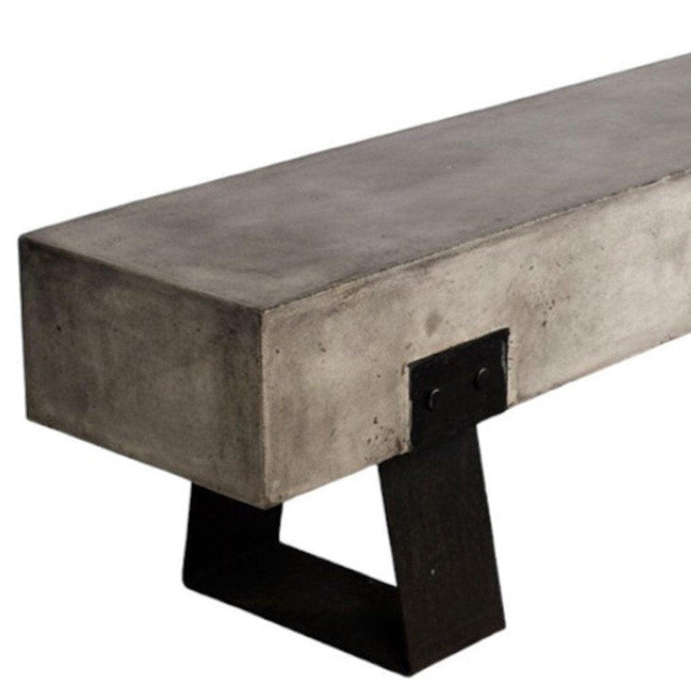 75" Gray and Black Metal and Concrete Indoor Outdoor Bench HomeRoots