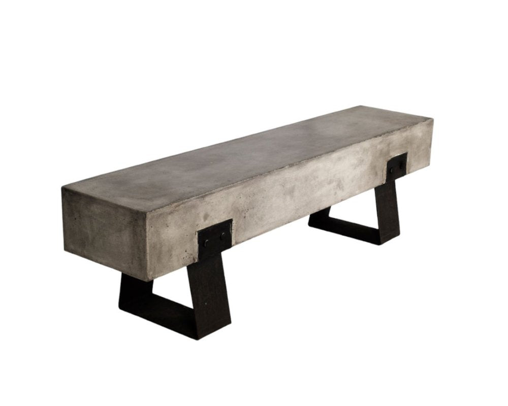 75" Gray and Black Metal and Concrete Indoor Outdoor Bench HomeRoots