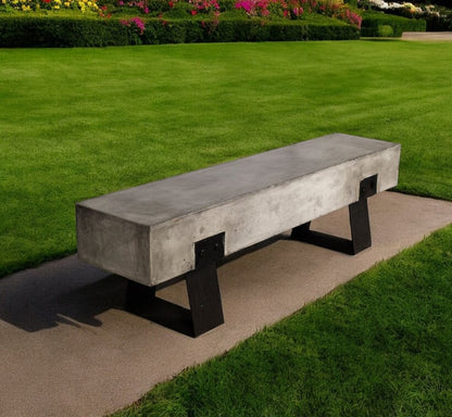 75" Gray and Black Metal and Concrete Indoor Outdoor Bench HomeRoots