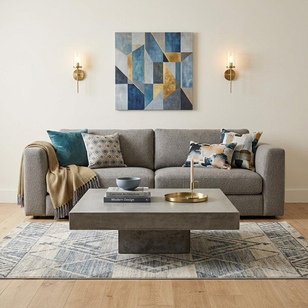 43" Gray and Dark Gray Concrete Square Block Coffee Table HomeRoots