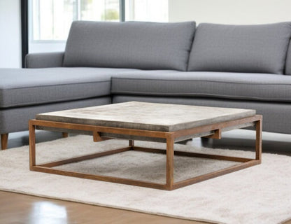 42" Dark Gray and Rust Concrete And Iron Square Abstract Coffee Table HomeRoots