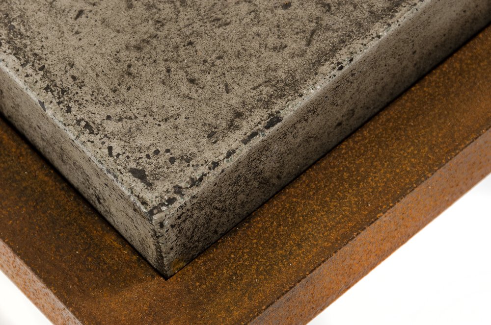 42" Dark Gray and Rust Concrete And Iron Square Abstract Coffee Table HomeRoots