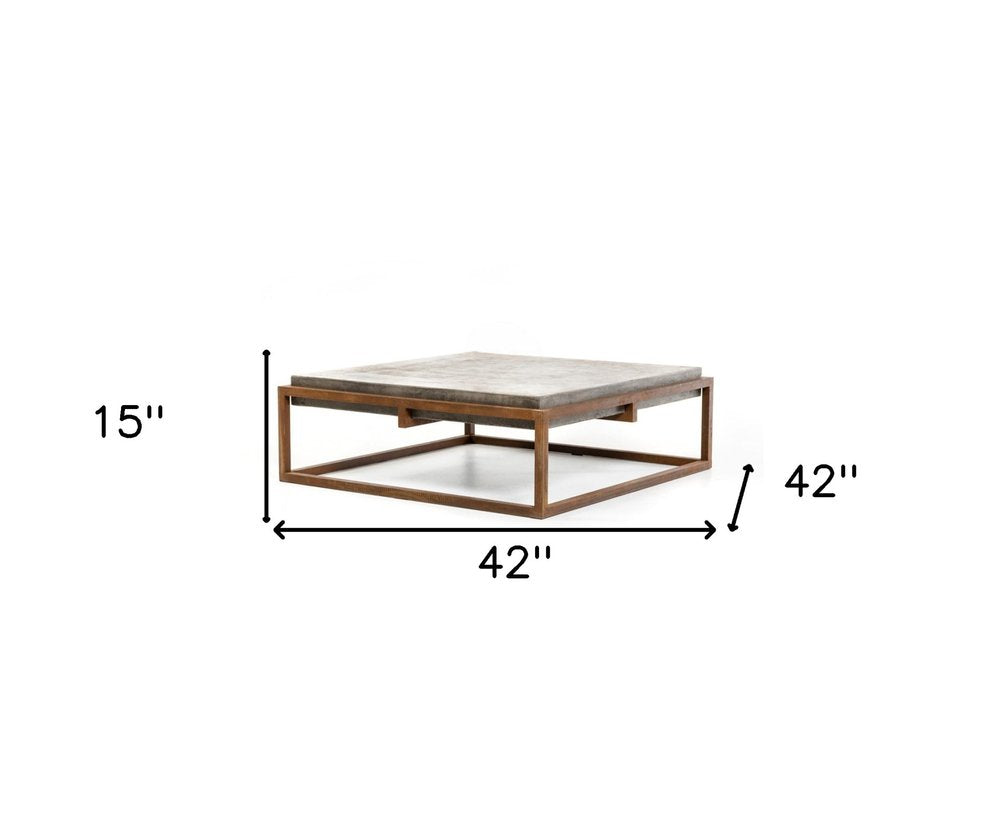 42" Dark Gray and Rust Concrete And Iron Square Abstract Coffee Table HomeRoots