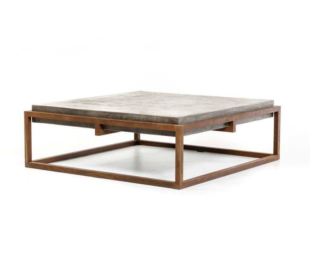 42" Dark Gray and Rust Concrete And Iron Square Abstract Coffee Table HomeRoots