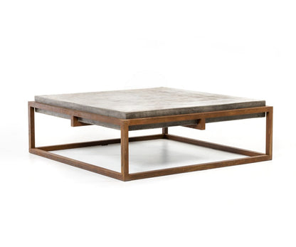 42" Dark Gray and Rust Concrete And Iron Square Abstract Coffee Table HomeRoots