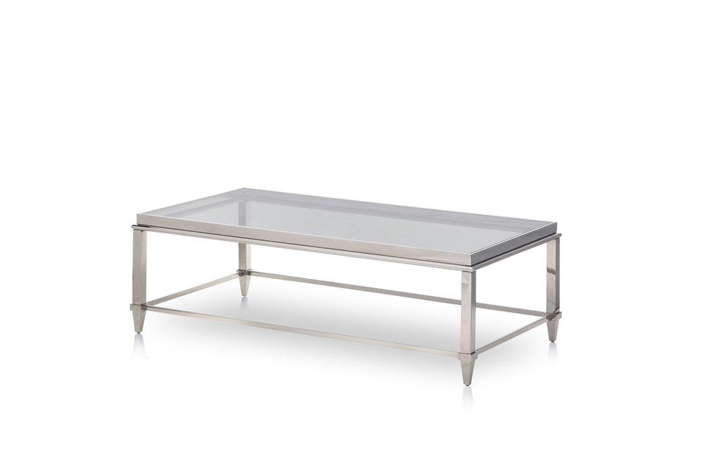 55" Clear and Silver Glass And Steel Coffee Table HomeRoots