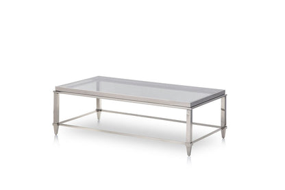 55" Clear and Silver Glass And Steel Coffee Table HomeRoots