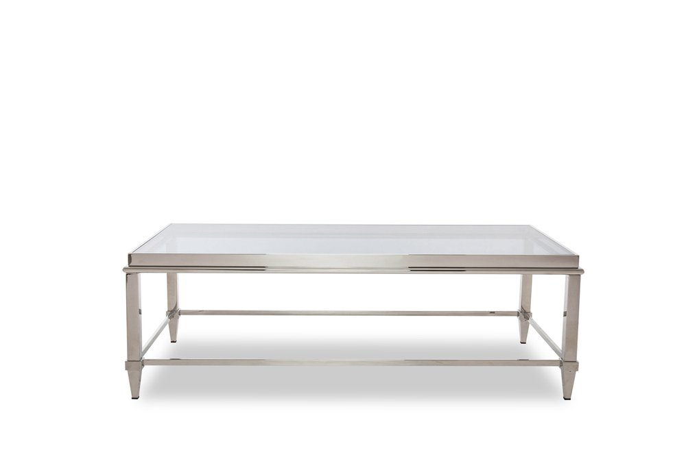 55" Clear and Silver Glass And Steel Coffee Table HomeRoots