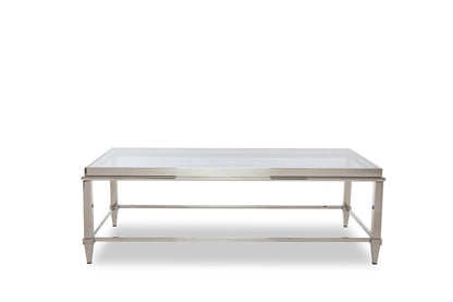 55" Clear and Silver Glass And Steel Coffee Table HomeRoots