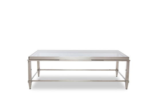 55" Clear and Silver Glass And Steel Coffee Table HomeRoots