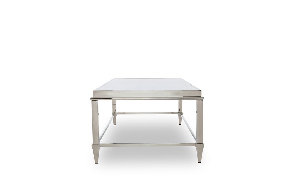 55" Clear and Silver Glass And Steel Coffee Table HomeRoots