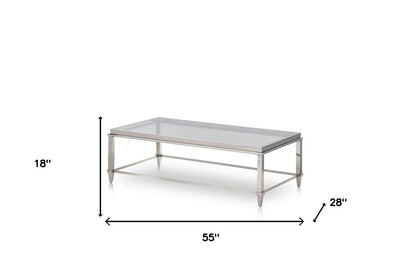 55" Clear and Silver Glass And Steel Coffee Table HomeRoots