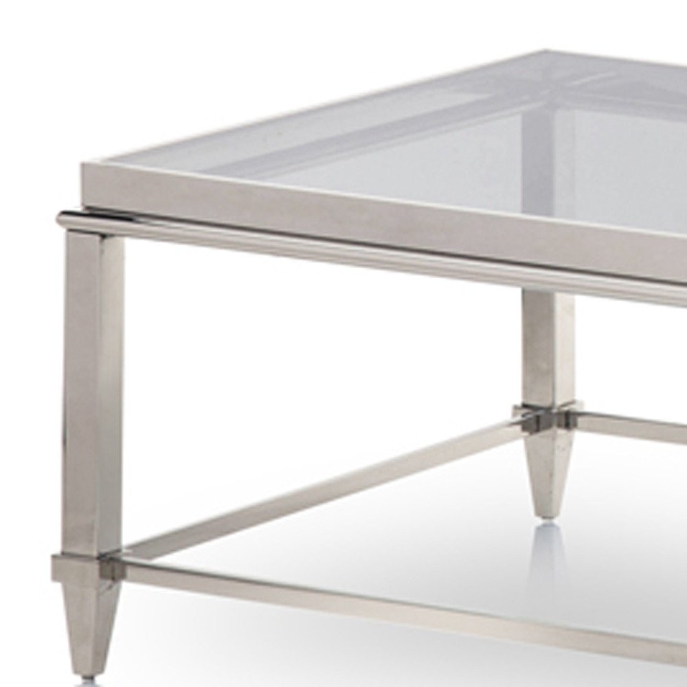 55" Clear and Silver Glass And Steel Coffee Table HomeRoots