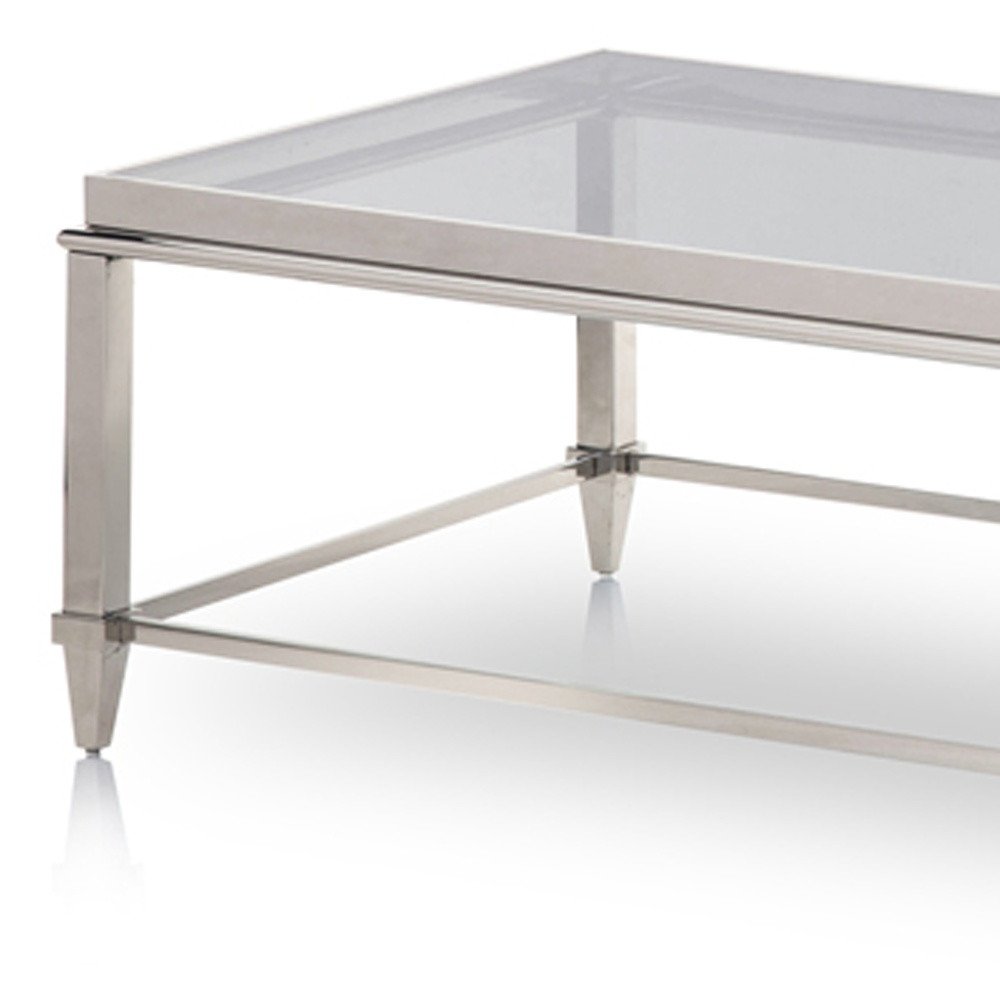 55" Clear and Silver Glass And Steel Coffee Table HomeRoots