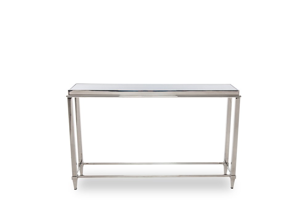 55" Silver Glass and Stainless Steel Frame Console Table HomeRoots