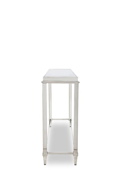 55" Silver Glass and Stainless Steel Frame Console Table HomeRoots