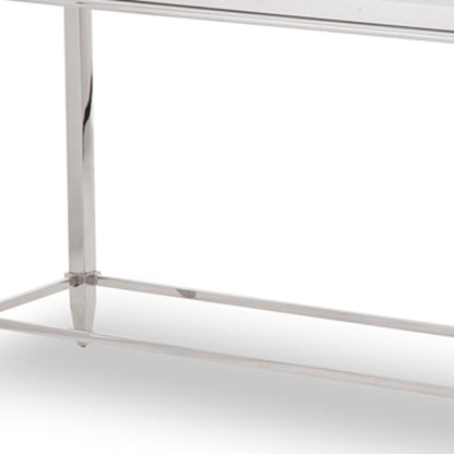 55" Silver Glass and Stainless Steel Frame Console Table HomeRoots
