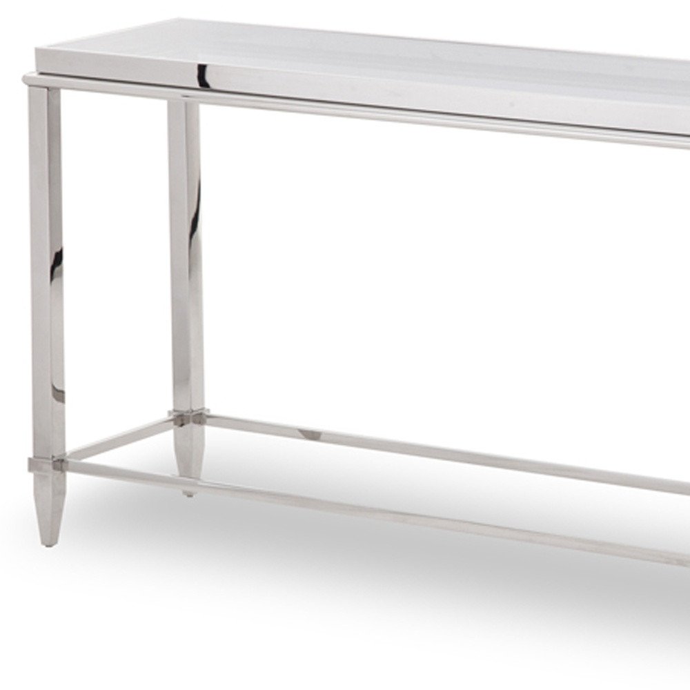 55" Silver Glass and Stainless Steel Frame Console Table HomeRoots