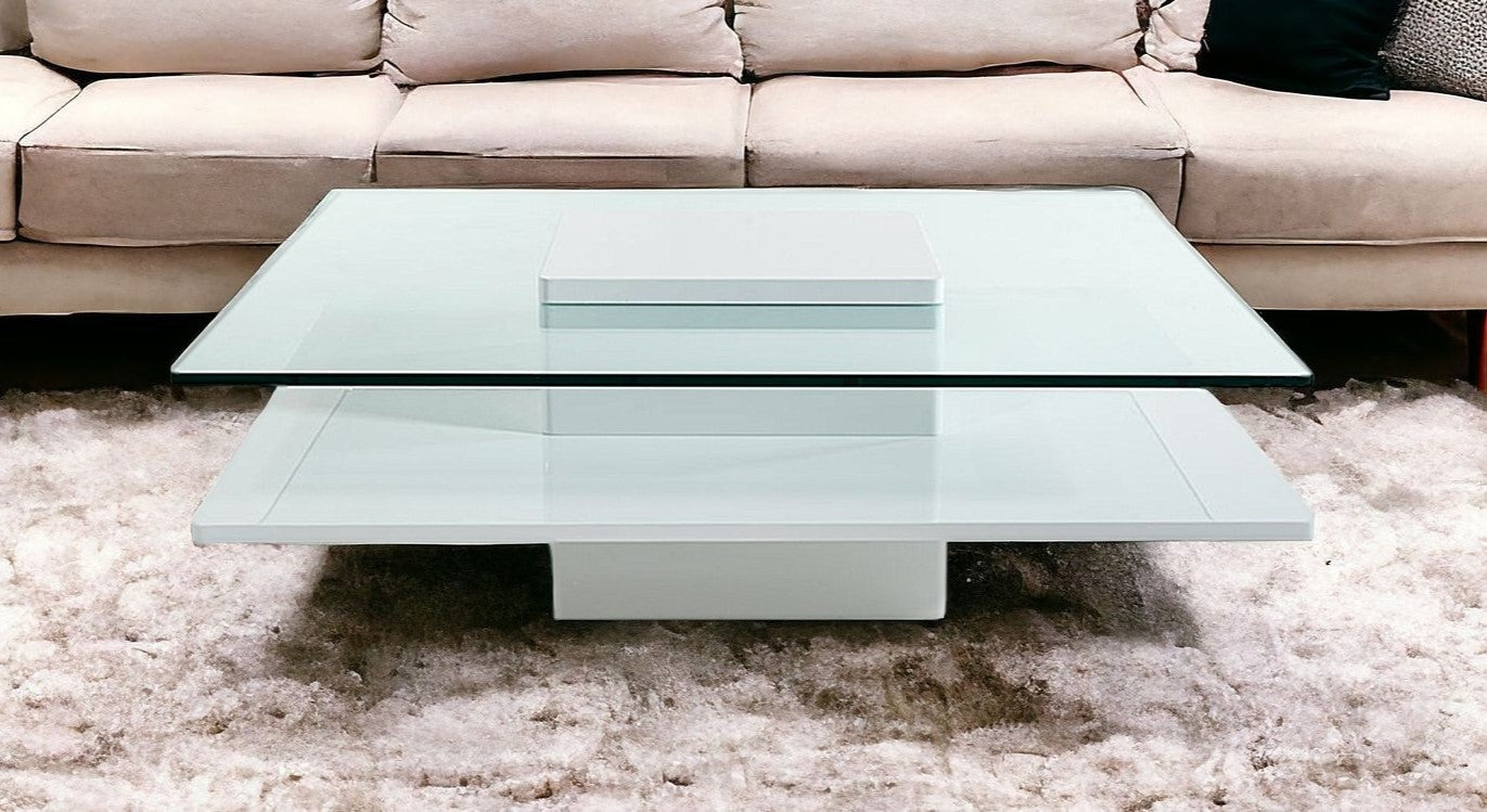 14" White Mdf And Glass Coffee Table