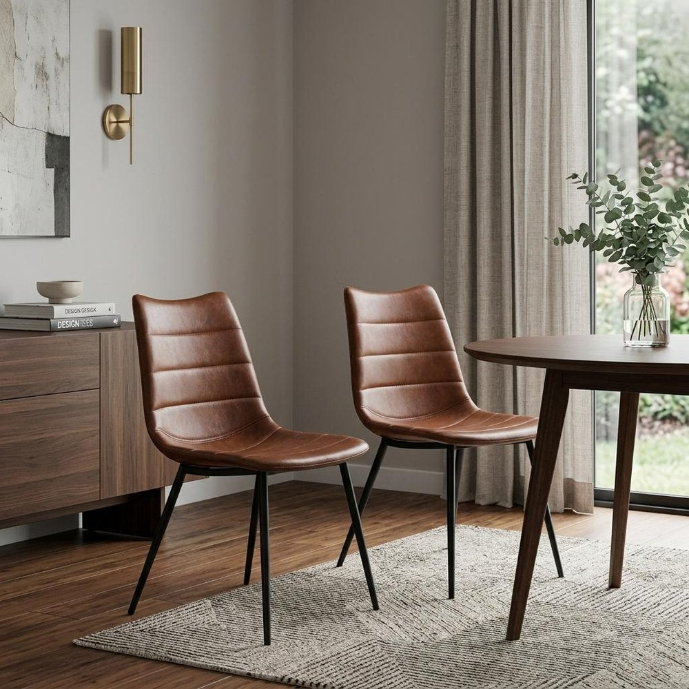 Set of Two Brown and Black Upholstered Faux Leather Dining Side Chairs HomeRoots