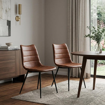 Set of Two Brown and Black Upholstered Faux Leather Dining Side Chairs HomeRoots
