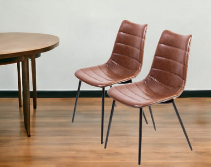 Set of Two Brown And Black Upholstered Faux Leather Dining Parsons Chairs