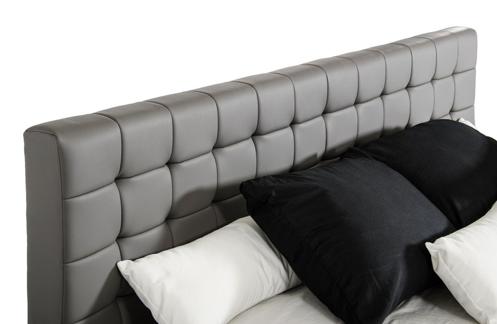 Gray Tufted Faux Leather Upholstered King Sleigh Bed — view 1