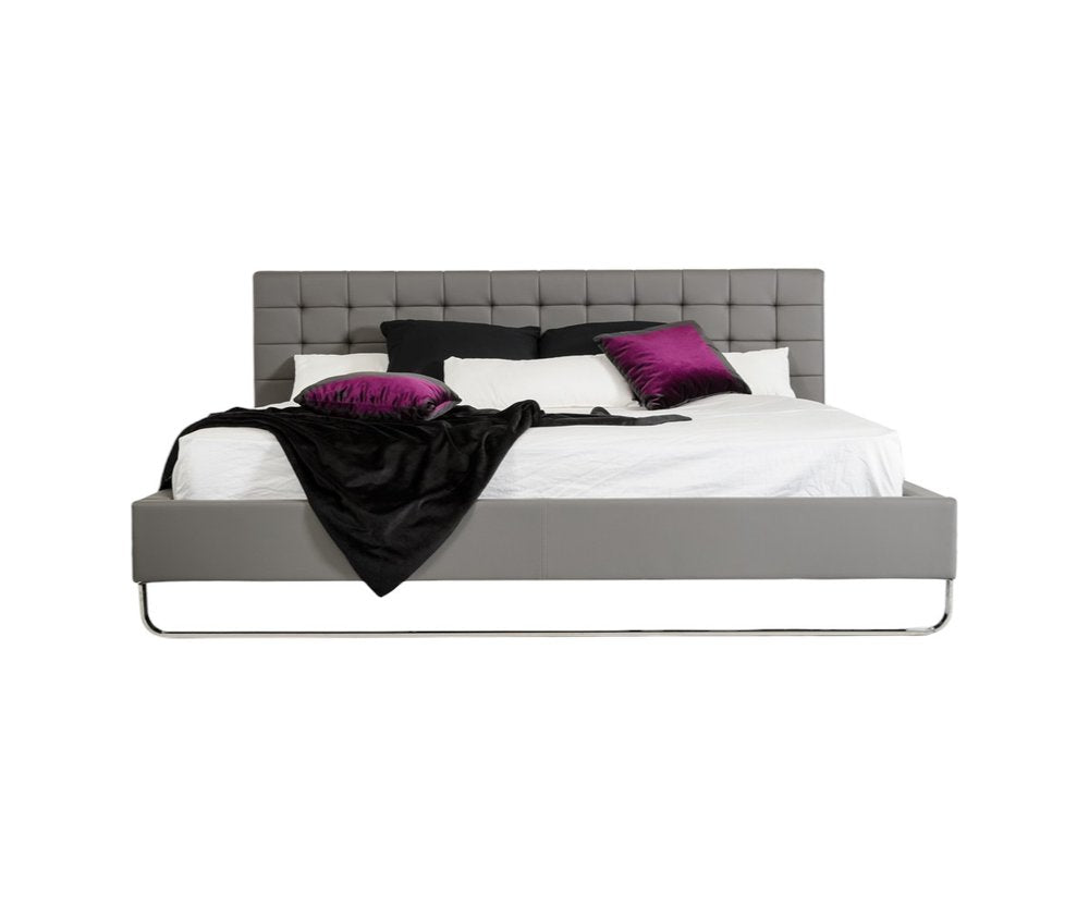 Gray Tufted Faux Leather Upholstered King Sleigh Bed — view 2