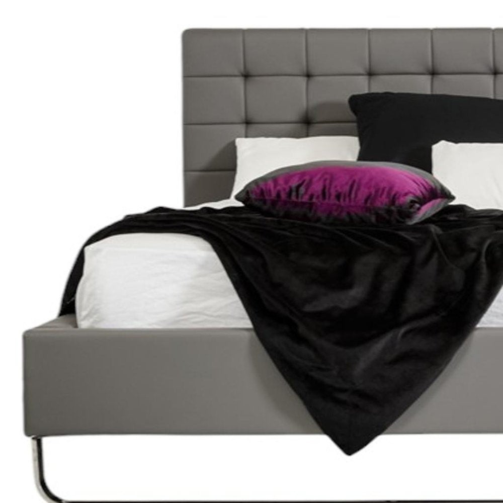 Gray Tufted Faux Leather Upholstered King Sleigh Bed — view 4