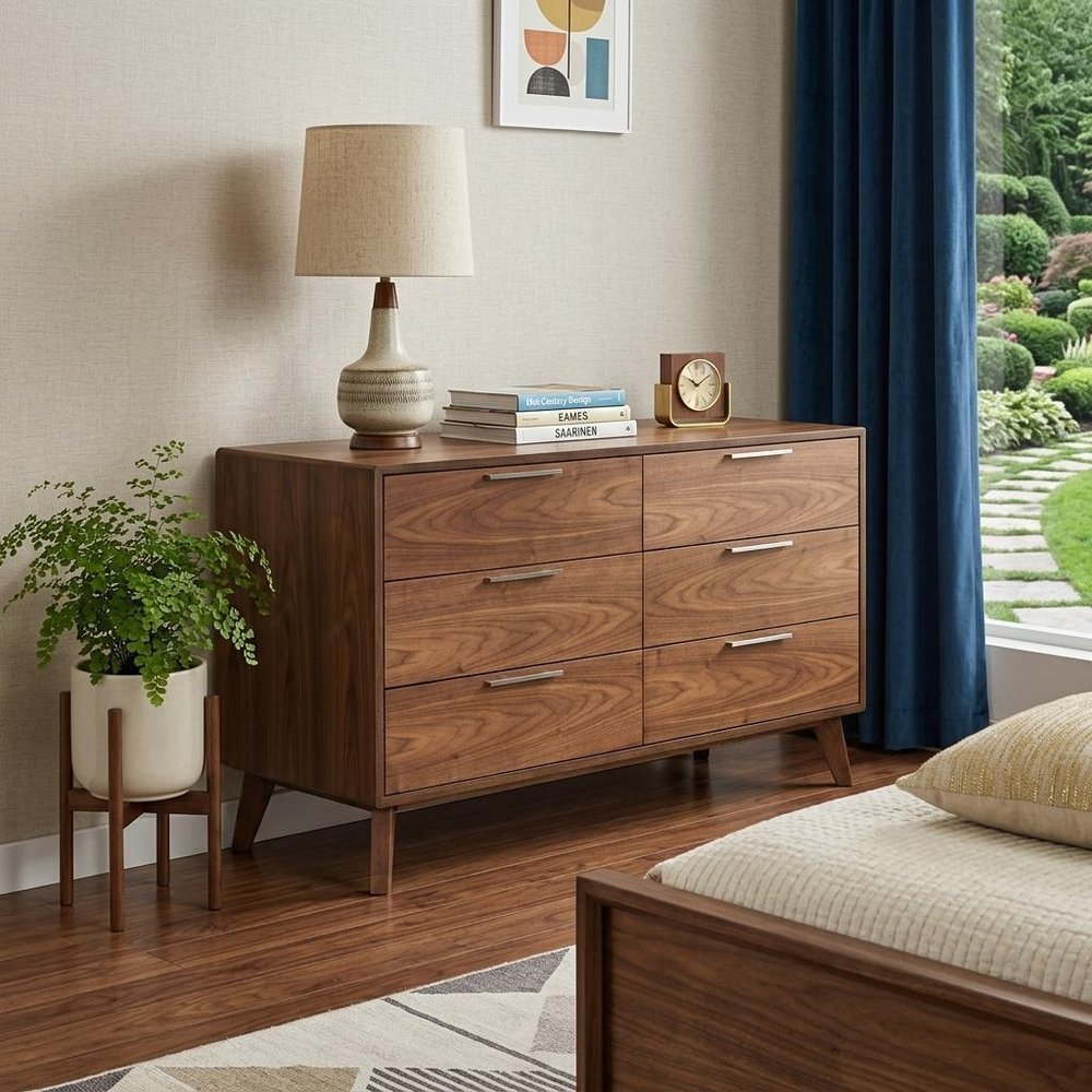 30" Walnut Solid Wood Five Drawer Chest HomeRoots
