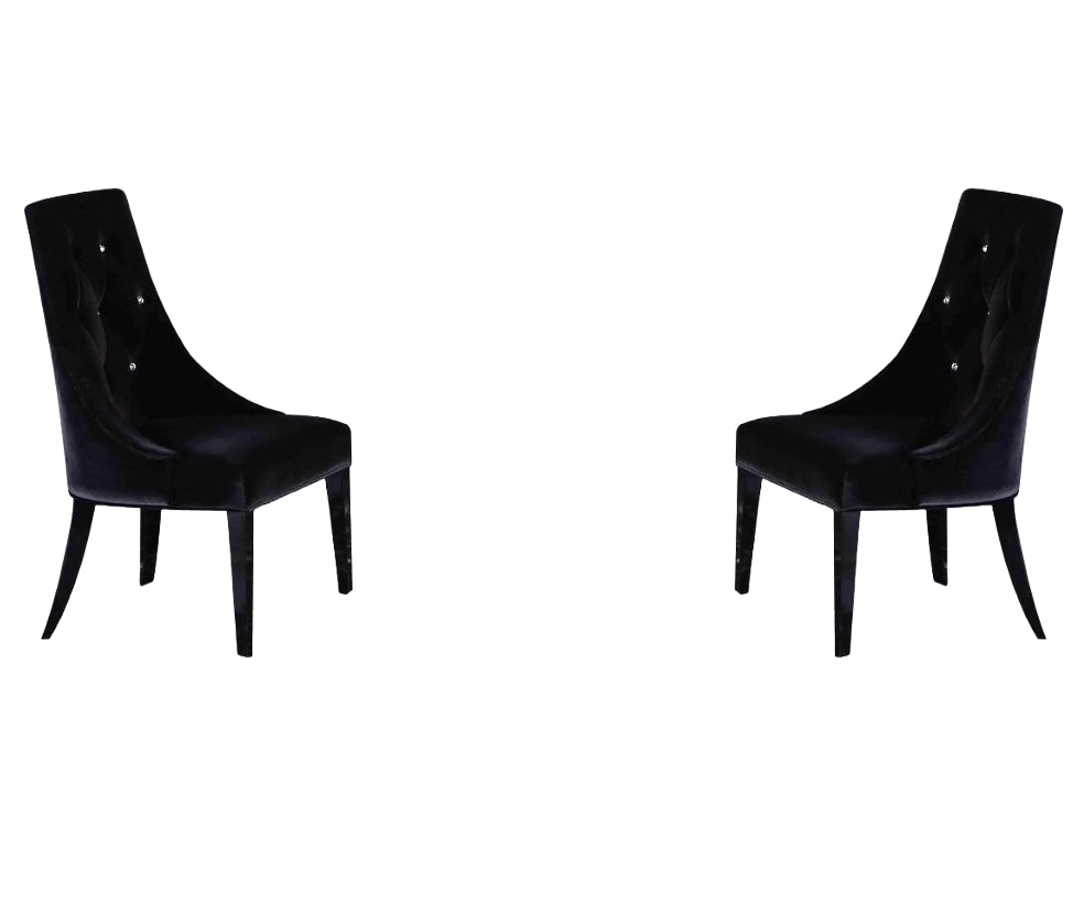 Set of Two Black Upholstered Velvet Dining Parsons Chairs - FurniFindUSA