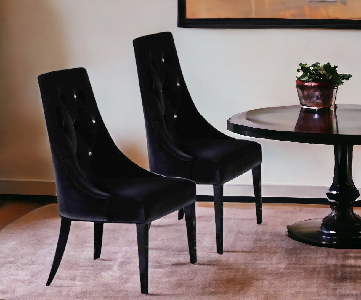 Set of Two Black Upholstered Velvet Dining Parsons Chairs - FurniFindUSA