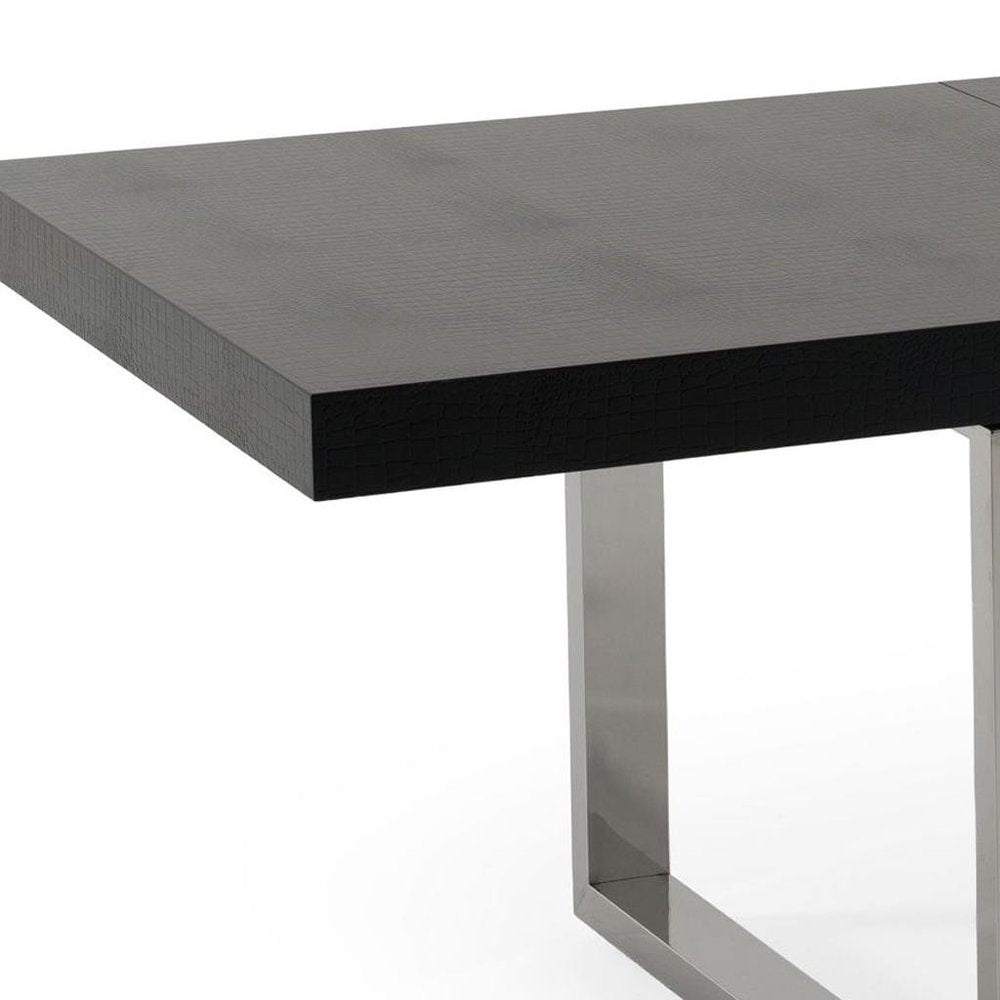 71" Black and Silver Wood and Stainless Steel Removable Leaf Sled Base Extendable Dining Table — view 5