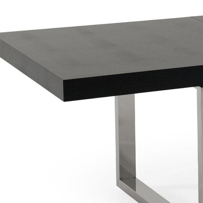 71" Black and Silver Wood and Stainless Steel Removable Leaf Sled Base Extendable Dining Table