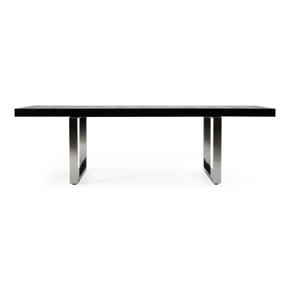 71" Black and Silver Wood and Stainless Steel Removable Leaf Sled Base Extendable Dining Table — view 2