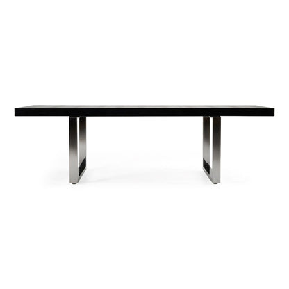 71" Black and Silver Wood and Stainless Steel Removable Leaf Sled Base Extendable Dining Table