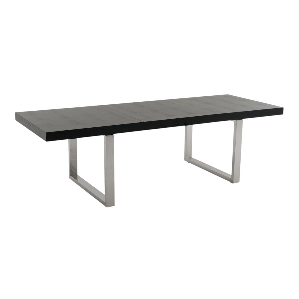 71" Black and Silver Wood and Stainless Steel Removable Leaf Sled Base Extendable Dining Table — view 3