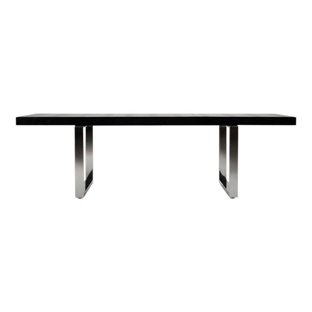 71" Black and Silver Wood and Stainless Steel Removable Leaf Sled Base Extendable Dining Table — view 4