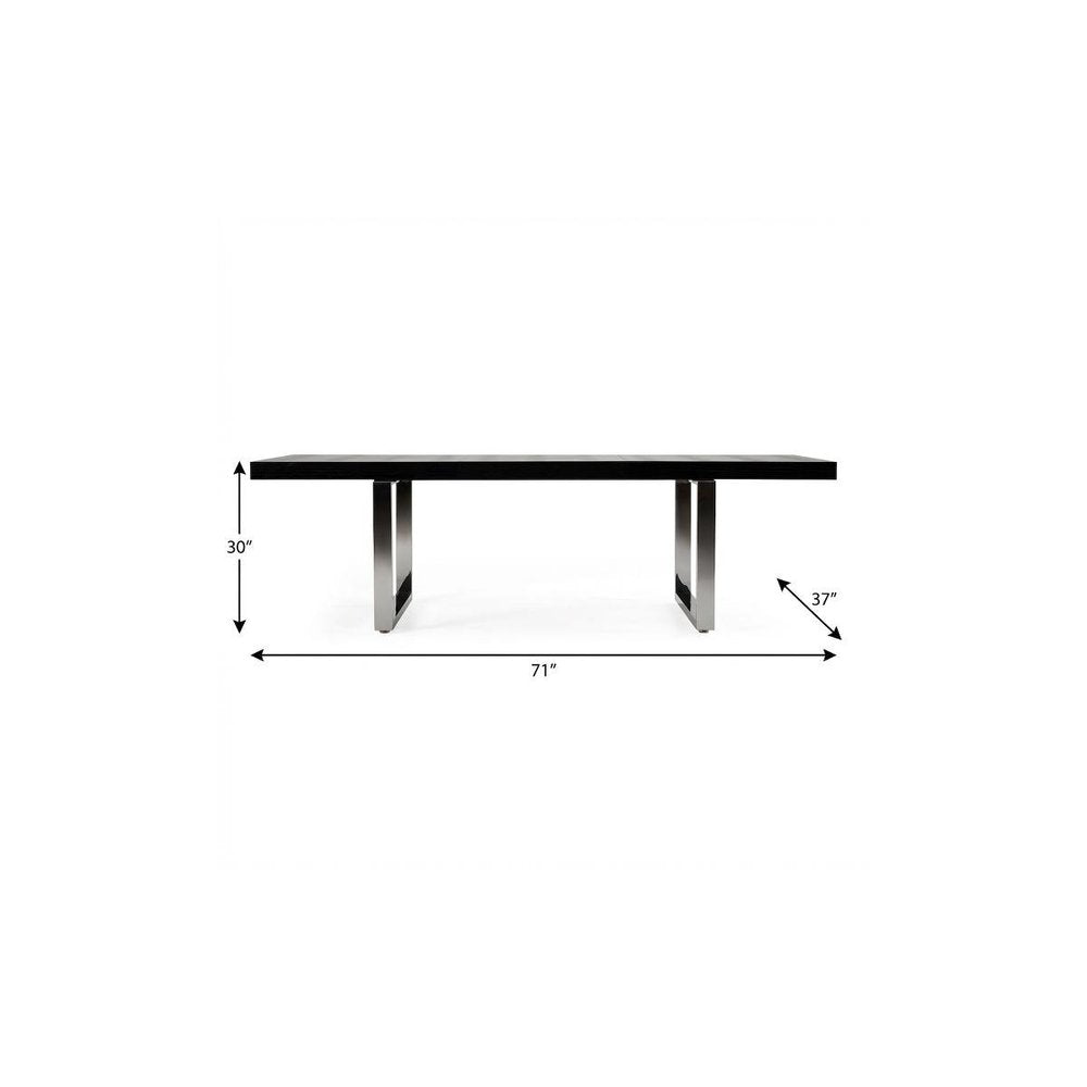 71" Black and Silver Wood and Stainless Steel Removable Leaf Sled Base Extendable Dining Table — view 6