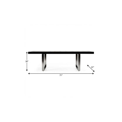 71" Black and Silver Wood and Stainless Steel Removable Leaf Sled Base Extendable Dining Table