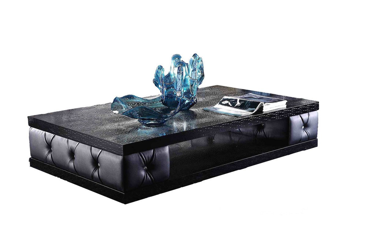 15" Black Leatherette Coffee Table With Crystals