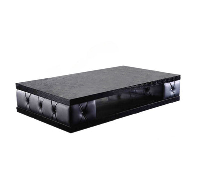 15" Black Leatherette Coffee Table With Crystals