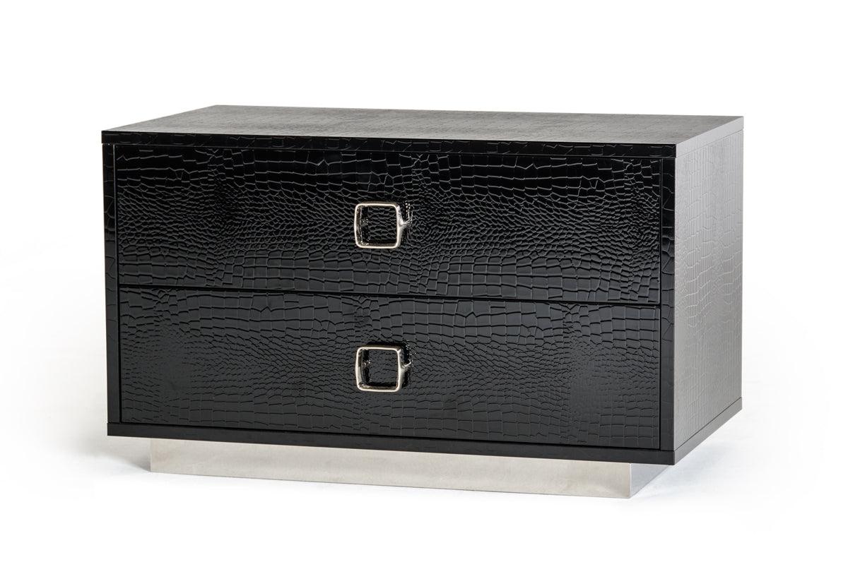 Croc Black Lacquer Faux Crocodile 2 Drawer Nightstand - FurniFindUSA