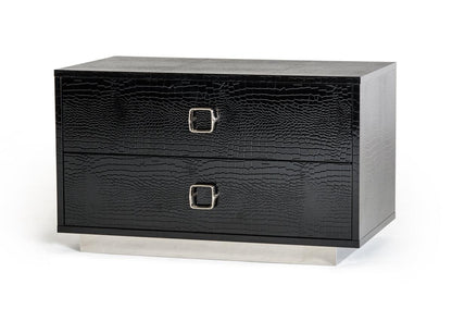 Croc Black Lacquer Faux Crocodile 2 Drawer Nightstand - FurniFindUSA