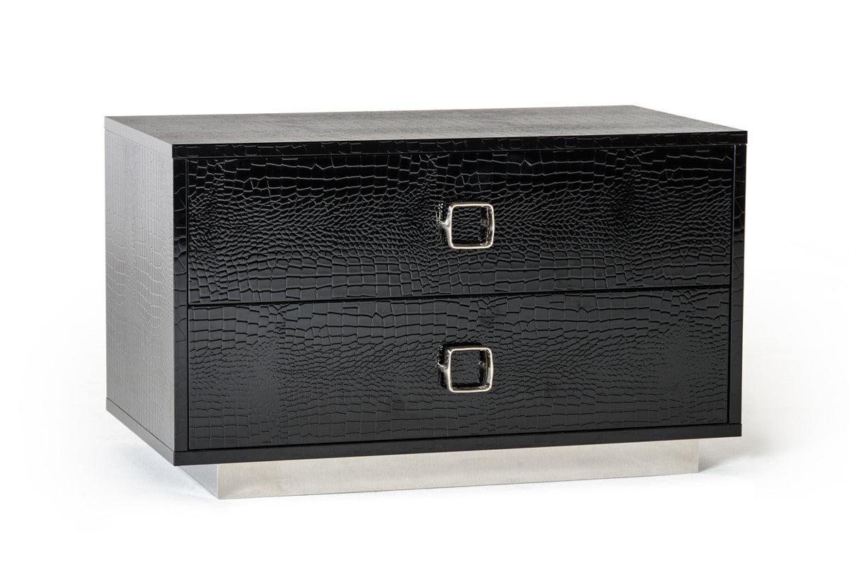 Croc Black Lacquer Faux Crocodile 2 Drawer Nightstand - FurniFindUSA