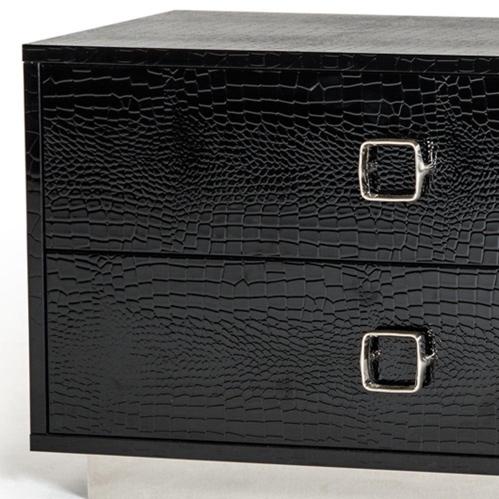 Croc Black Lacquer Faux Crocodile 2 Drawer Nightstand - FurniFindUSA