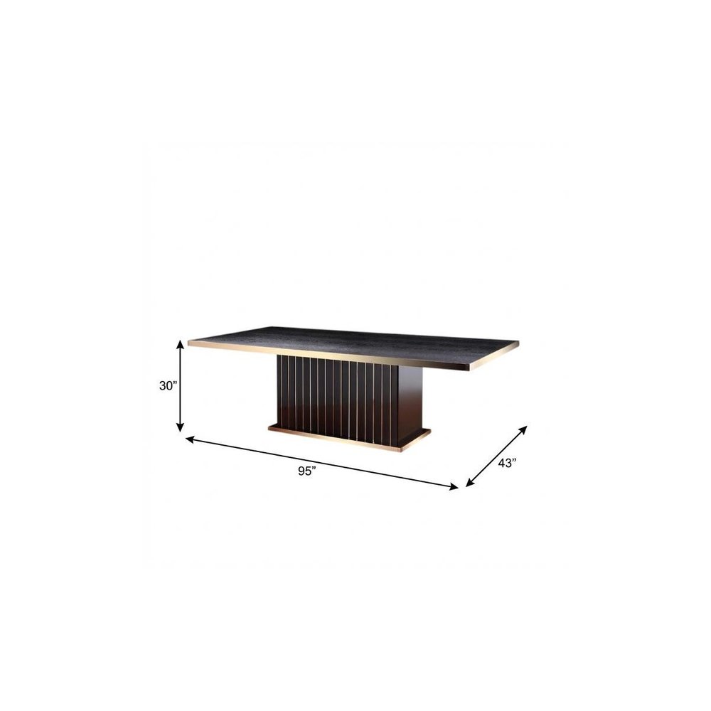 95" Black and Gold Wood Pedestal Base Dining Table — view 10