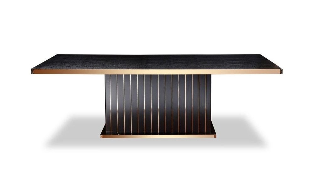 95" Black and Gold Wood Pedestal Base Dining Table — view 1