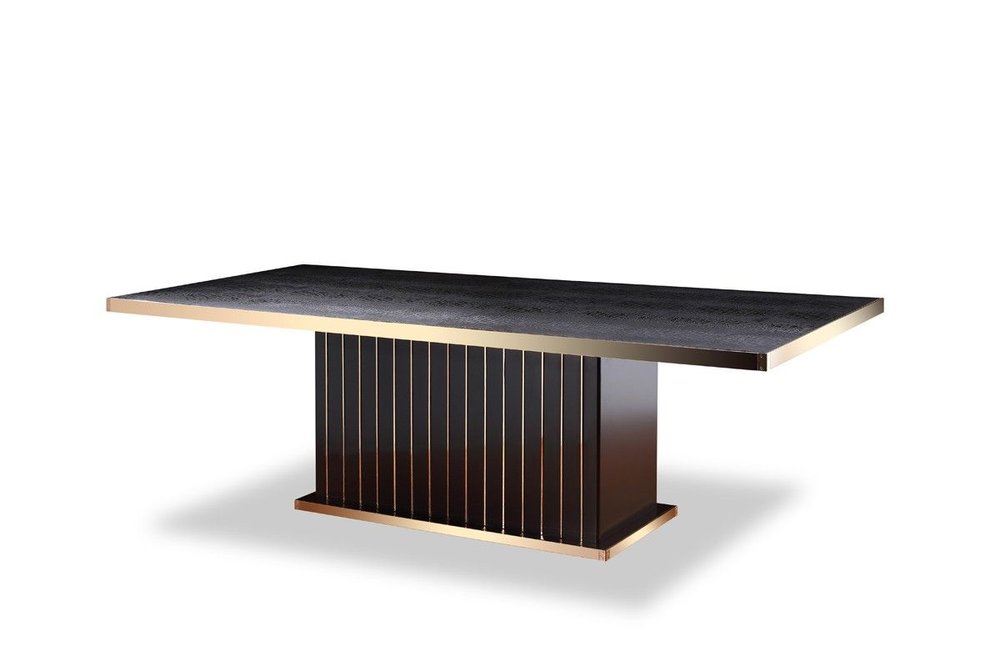 95" Black and Gold Wood Pedestal Base Dining Table — view 2